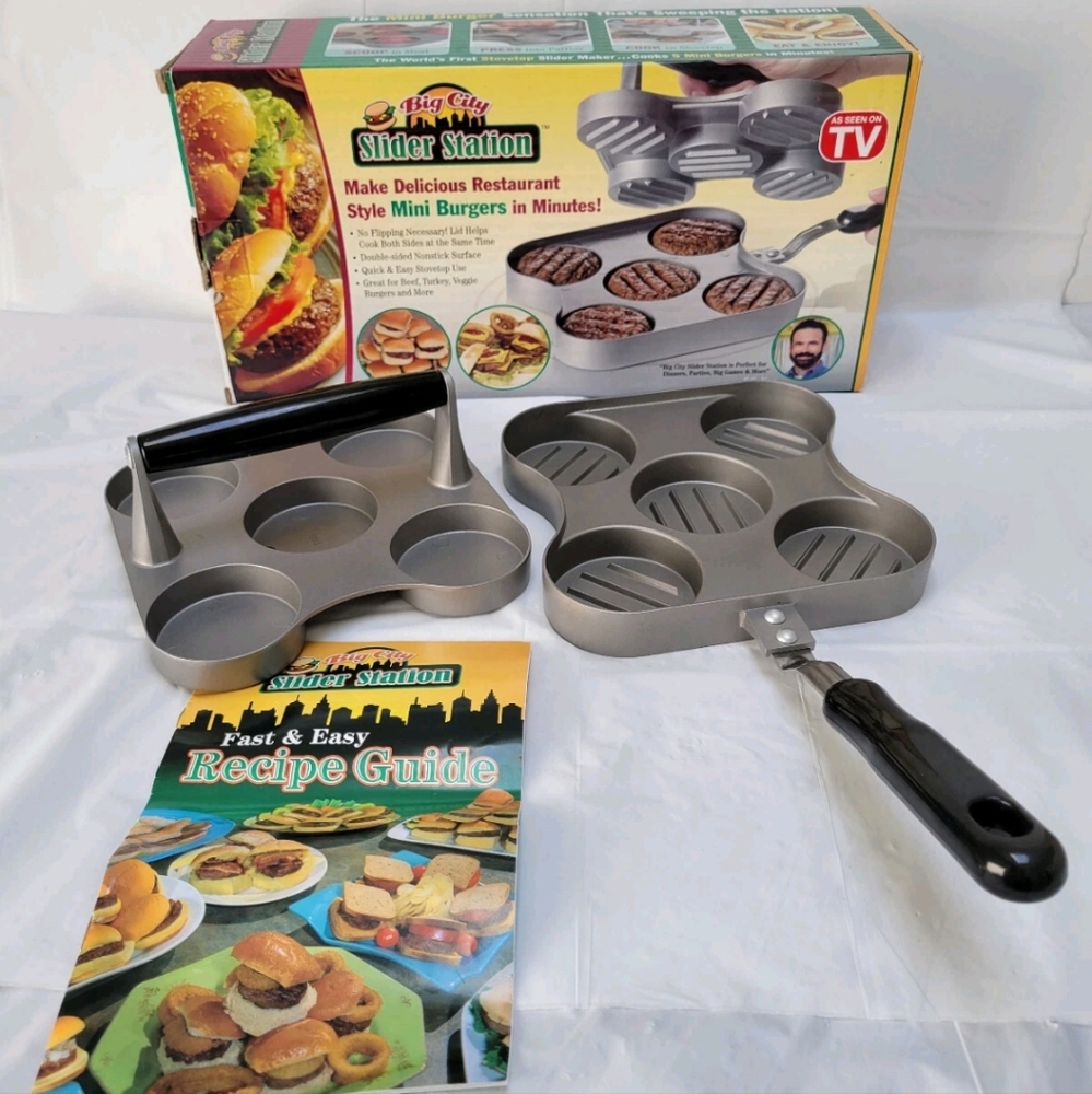 Big City Slider Station Hamburger Patty Press Pan Recipe Book For Mini Burgers